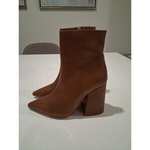 Alias Mae Ahara Bootie Tan Burnished Leather Pointed Toe Block Heel Ankle Boots